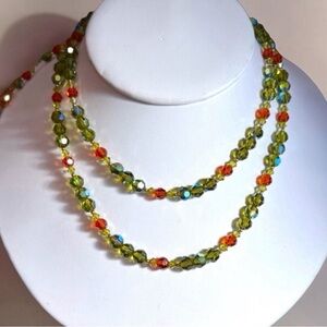 Vintage Gold Muti Color Crystal Beaded Necklace & Earrings Matching Jewelry set